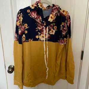 NWT Floral Mustard Lightweight Cowl Neck Hoodie